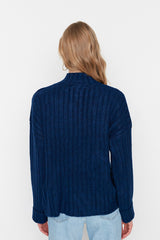 navy button sweater top