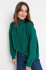 green zip sweater top