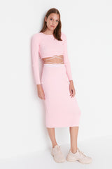 pink top and skirt set