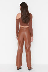 leather camel trousers