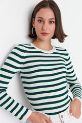 green and white Stripe top