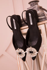 Black satin flats
