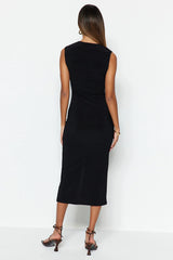 Black feather detail dress