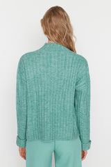 mint green button sweater top