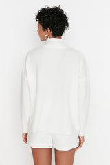 white zip sweater top