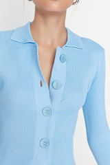 blue buttoned knit cardigan