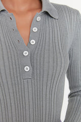 Grey polo knitted top