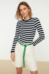 navy and white Stripe top