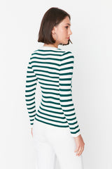 green and white Stripe top
