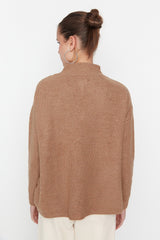 camel zip sweater top