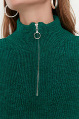 green zip sweater top