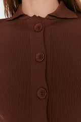 brown buttoned knit cardigan