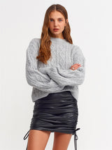 Grey Knitwear Balloon Sleeve Sweater