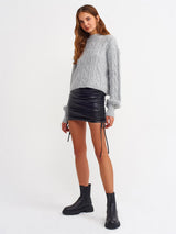 Grey Knitwear Balloon Sleeve Sweater