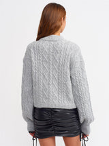 Grey Knitwear Balloon Sleeve Sweater