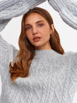 Grey Knitwear Balloon Sleeve Sweater