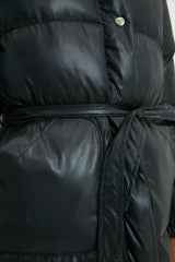 Black Hooded Belted Coat