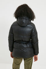 Black Hooded Belted Coat