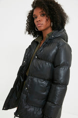 Black Hooded Belted Coat