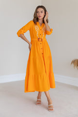 Embroidered Button Dress