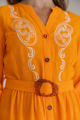 Embroidered Button Dress
