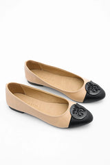 Beige & black flats