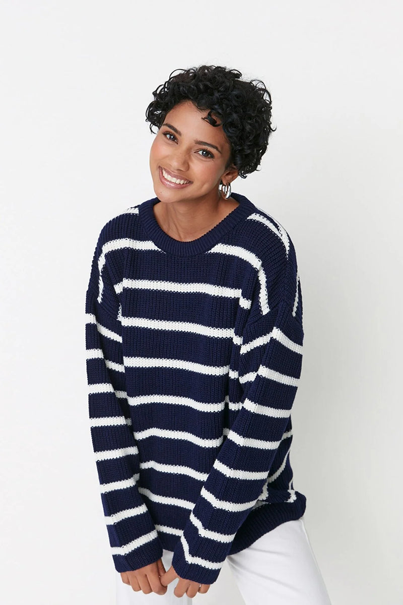 Navy striped sweater top