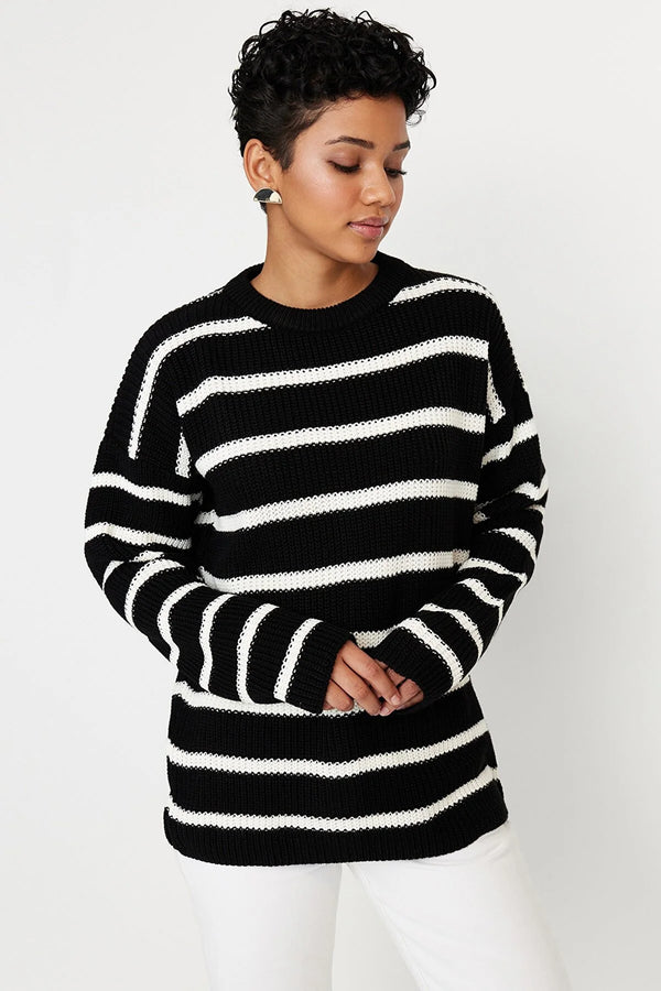 Black striped sweater top