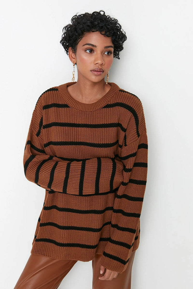 Camel striped sweater top