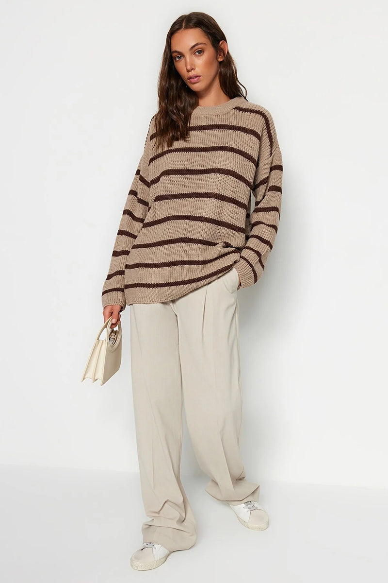 Beige striped sweater top
