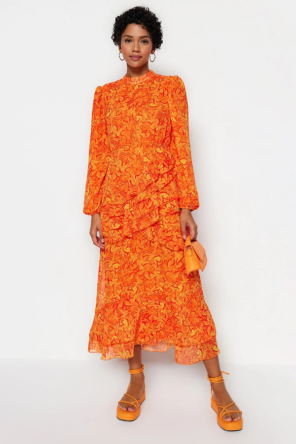 Floral orange maxi dress