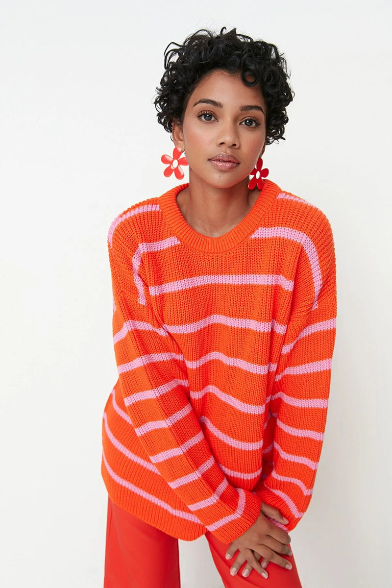 Orange striped sweater top