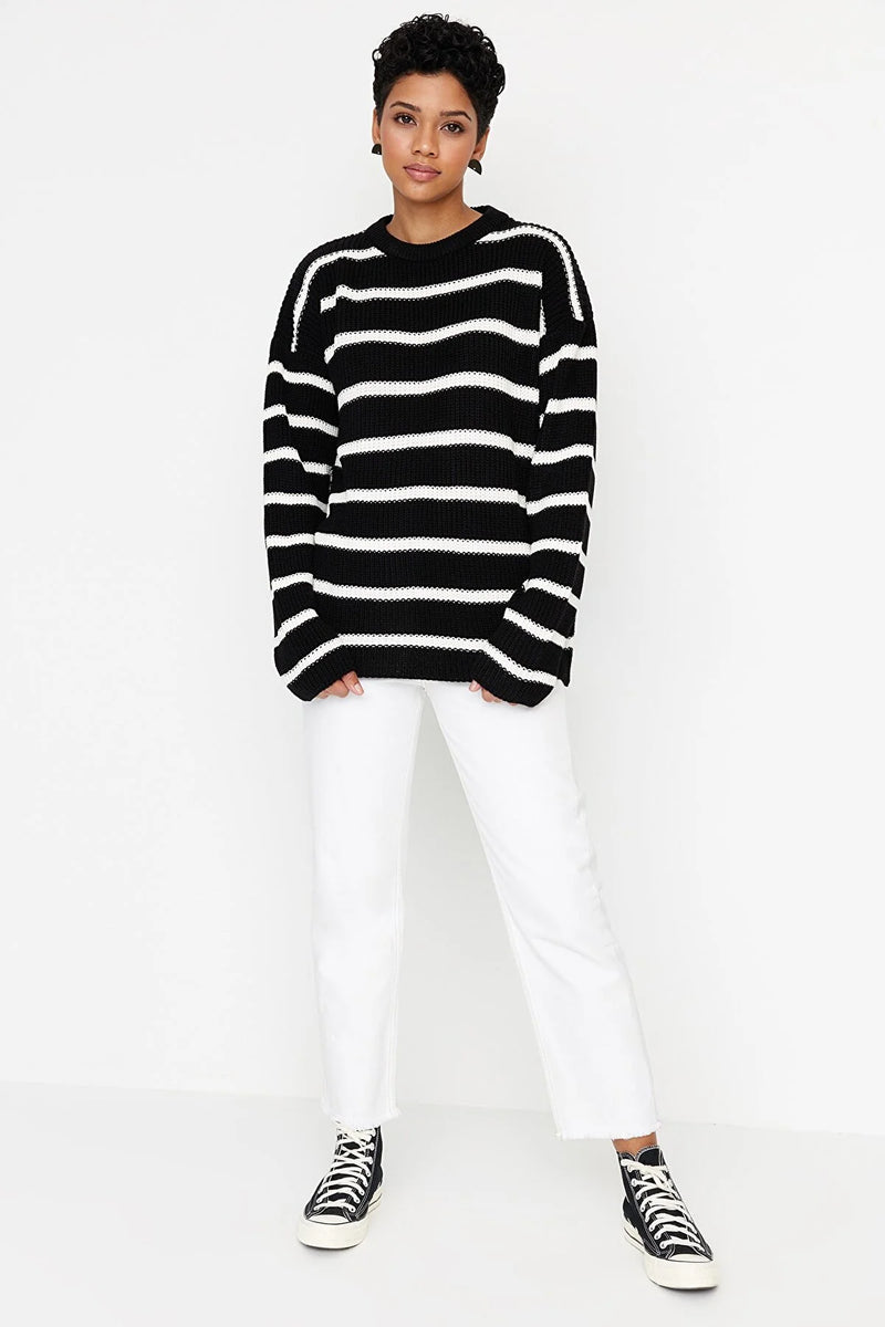 Black striped sweater top