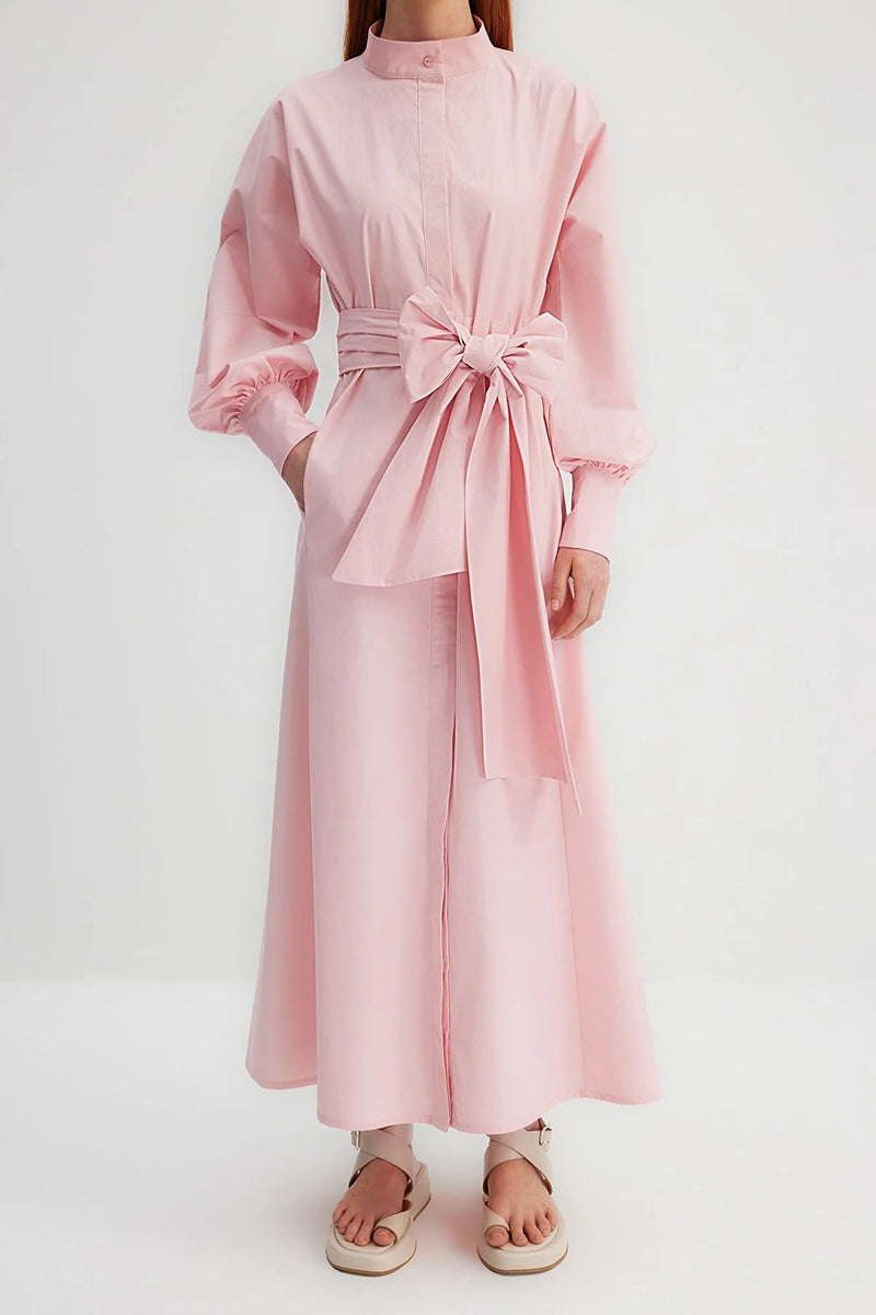 Baby pink bow maxi dress