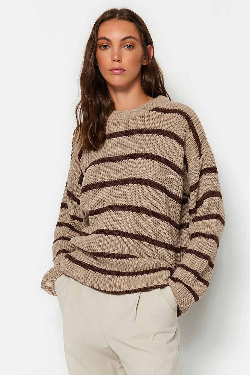 Beige striped sweater top
