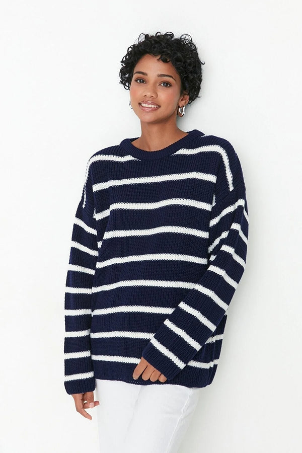 Navy striped sweater top