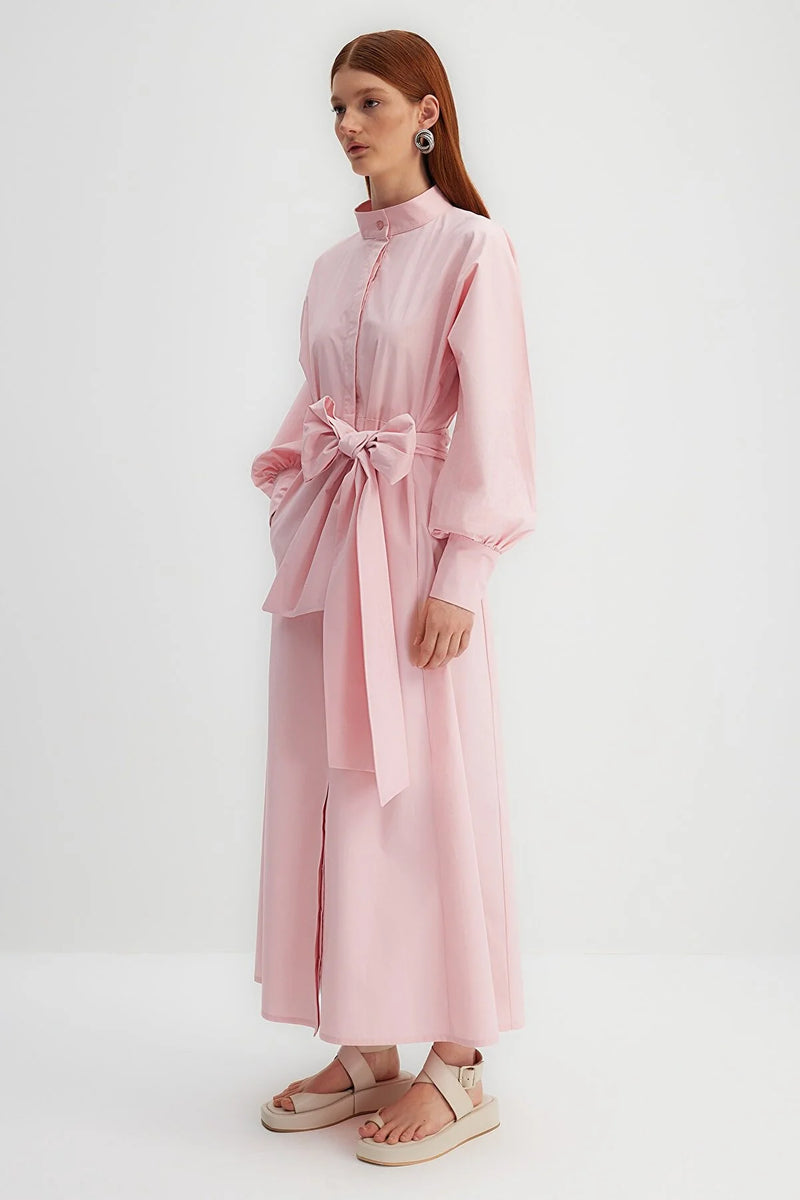 Baby pink bow maxi dress