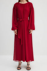 Burgundy draped maxi dress