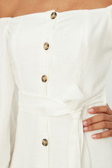 Ecru Belted Buttoned Dress - 32