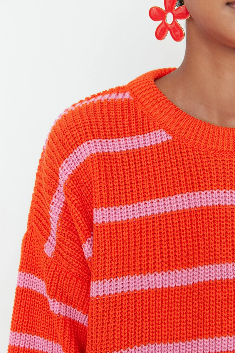 Orange striped sweater top