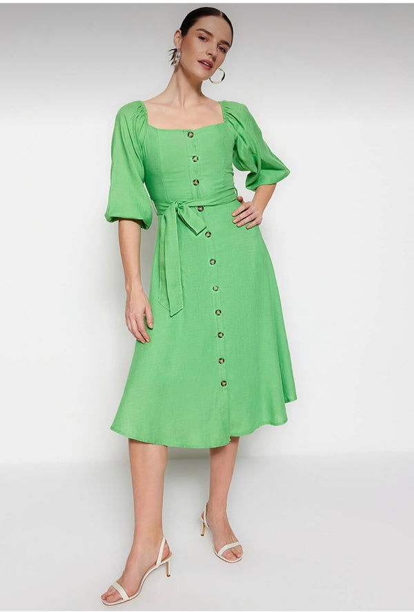 Belted Buttoned Dress