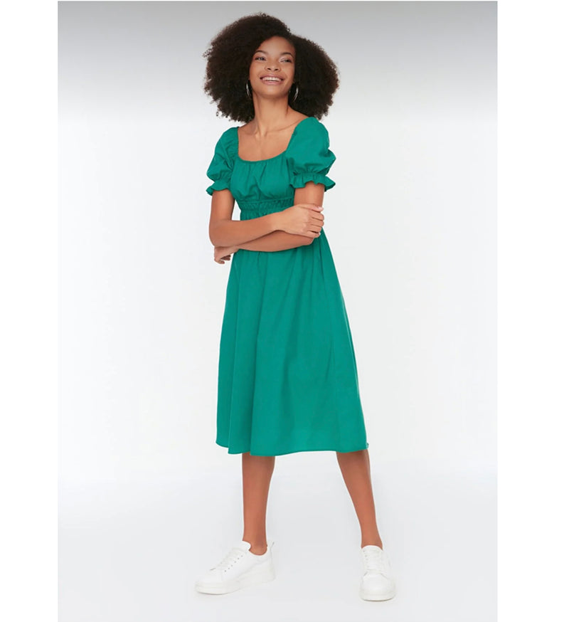 Short sleeve turquoise dress – Solistta