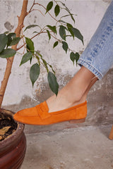Orange Real leather loafers