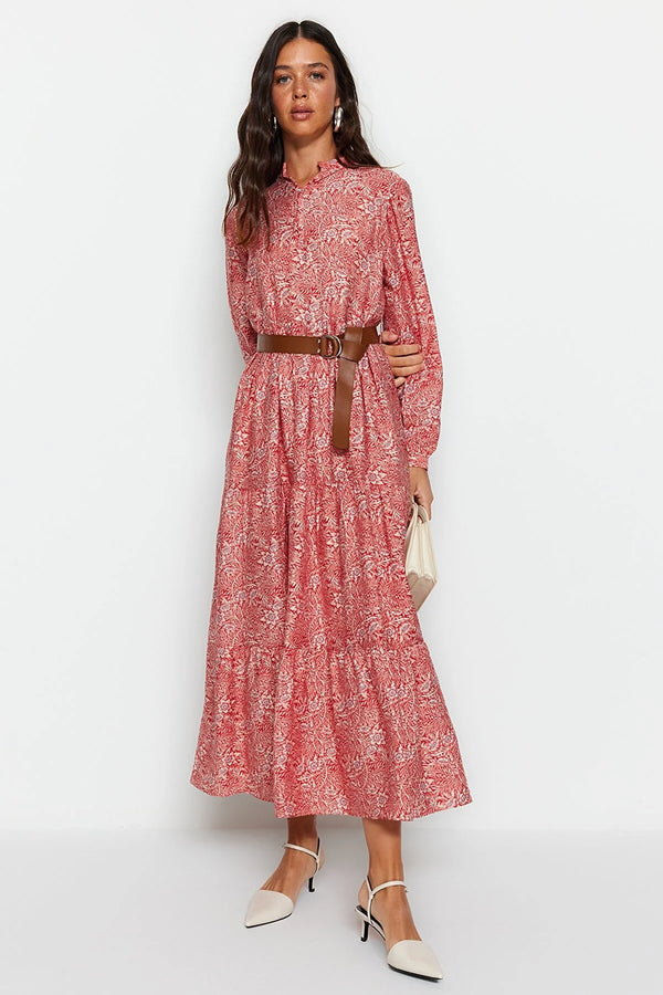 Floral belted maxi dress