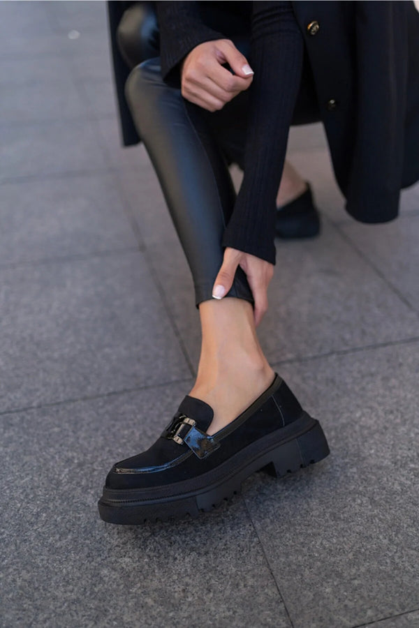 Black chunky loafers