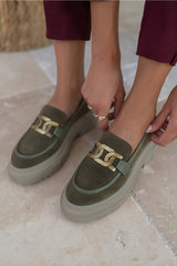 Khaki green chunky loafers