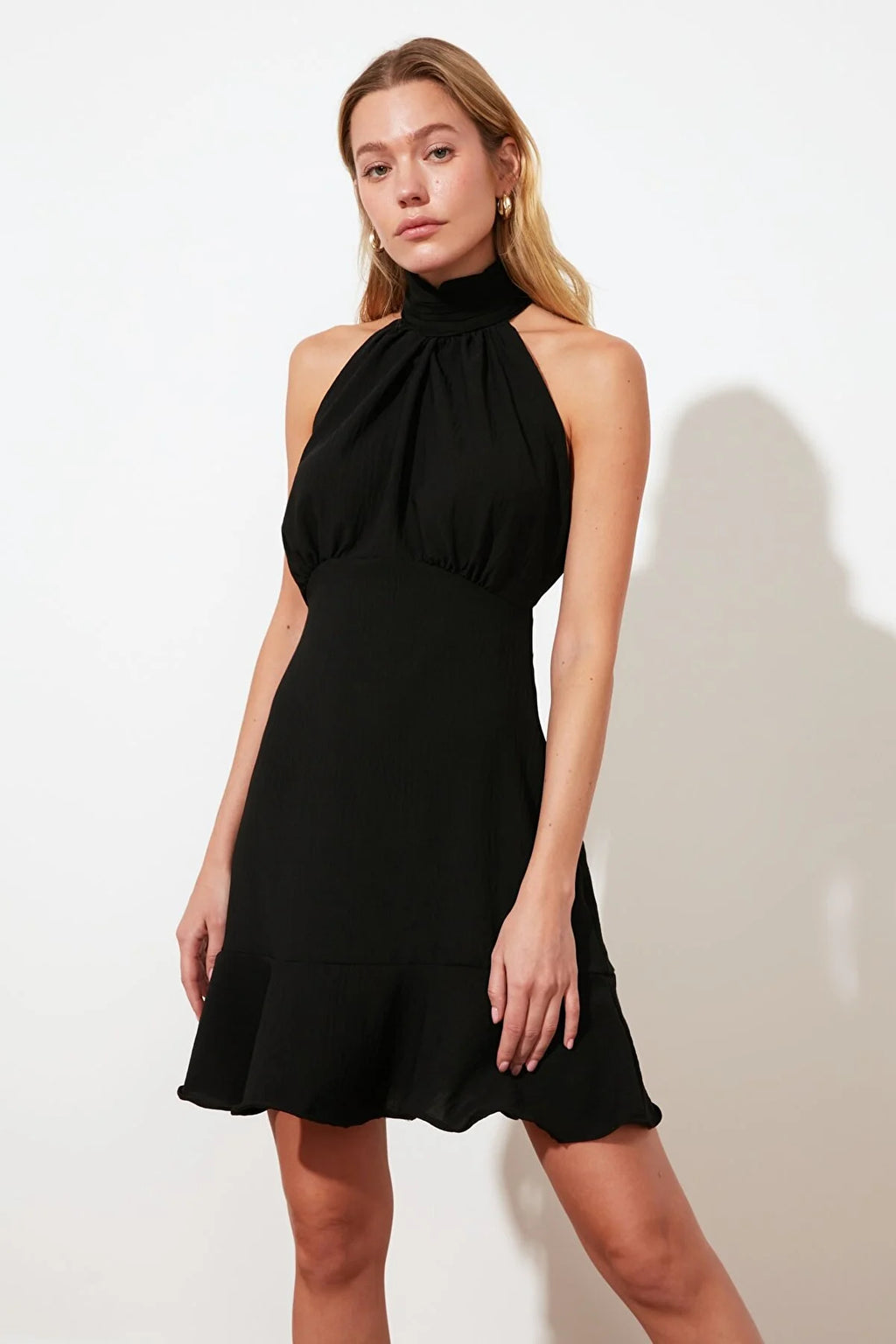 Black halter skater dress discount