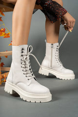 Ecru biker boots