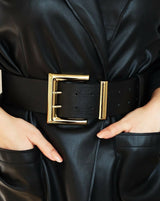 Black double buckle leather belt