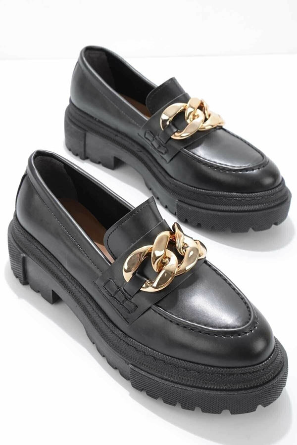 Black chunky loafers
